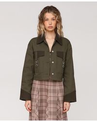 Avec Les Filles - Oversized Combo And Clasp Pockets Cropped Trucker Jacket - Lyst