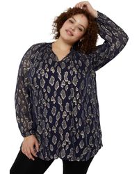 June + Vie - June + Vie Plus Size June + Vie Metallic Print Blouse - Lyst