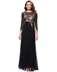 Betsy & Adam - Embroidered Cape-sleeve Gown - Lyst