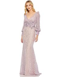 Mac Duggal - Lace Long Sleeve V Neck Embellished Gown - Lyst