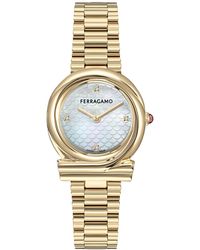 Ferragamo - Swiss Gancini Twisted Diamond Accent Gold Ion Plated Bracelet Watch 32mm - Lyst