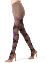 Memoi - Textured Argyle Patterned Sweater Tights - Lyst