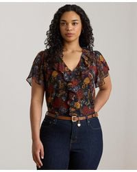 Ralph Lauren - Plus Size Floral Ruffle-trim Short Sleeve Top - Lyst