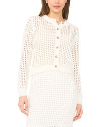 Cece - Crew Neck Mesh Long-sleeve Cardigan Sweater - Lyst