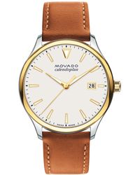 Movado - Swiss Calendoplan Cognac Leather Strap Watch 40mm - Lyst