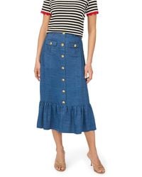 Cece - Button-down Denim Midi Skirt - Lyst