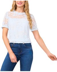 Cece - Ruffle Neck Short Puff Sleeve Blouse - Lyst