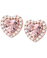 Michael Kors - 14k Rose Gold-plated Sterling Silver Crystal Heart Halo Drop Earrings - Lyst