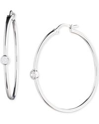 Ralph Lauren - Lauren Sterling Silver Medium Cubic Zirconia Hoop Earrings - Lyst