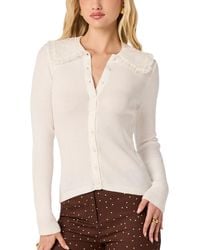 Astr - Collared Ribbed Knit Cardigan Sweater - Lyst