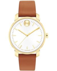 Movado - Bold Access Swiss Quartz Cognac Leather Watch - Lyst