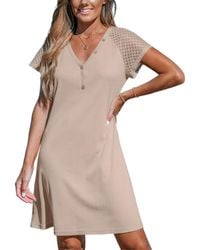 CUPSHE - Apricot V-neck Short Sleeve Mini Jersey Beach Dress - Lyst