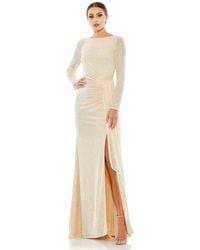 Mac Duggal - Ieena Sequined Ruched Long Sleeve Boat Neck Gown - Lyst