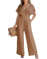 CUPSHE - V-neck Short Sleeve Straight Leg Jumpsuit - Lyst