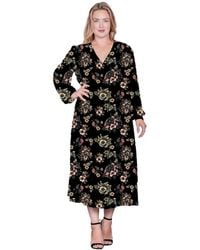 Standards & Practices - Plus Size Floral-print Long Sleeve Maxi Wrap Dress - Lyst