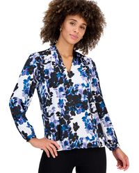 Kasper - Petite Long-sleeve V-neck Pleated Shoulder Top - Lyst