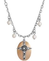 2028 - Imitation Pearl Crystal Cross Pendant Necklace - Lyst