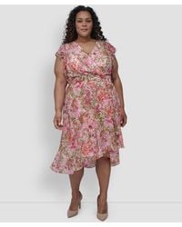 DKNY - Plus Size Flutter-sleeve Belted High-low Dress - Lyst