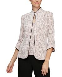Alex Evenings - Printed Piped 3/4-sleeve Two-piece Glitter Top & Jacket - Lyst