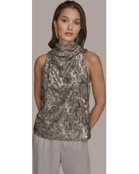 Donna Karan - Sequined Cowl Neck Top - Lyst