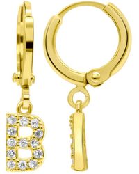 Adornia - 14k Gold-plated Initial Pave huggie Hoop Earrings - Lyst