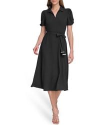 DKNY - Tie-waist Point Collar A-line Dress - Lyst