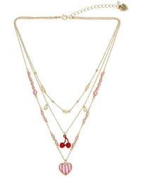 Betsey Johnson - Faux Stone Heart Charm Layered Necklace - Lyst