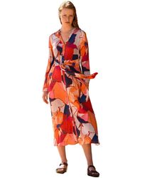 Celtic & Co. - Tie Front V-neck Long Sleeve Midi Dress - Lyst
