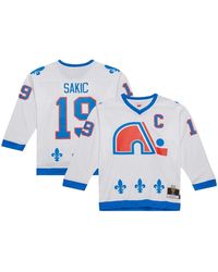 Mitchell & Ness - Joe Sakic Distressed Quebec Nordiques Captain Patch Vintage-like Hockey 1994/95 Blue Line Player Jersey - Lyst