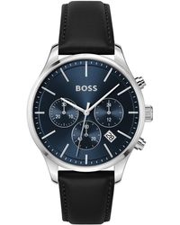 BOSS - Chronograph Avery Black Leather Strap Watch 42mm - Lyst