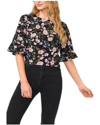 Cece - Floral Crewneck 3/4-sleeve Ruffled Cuff Blouse - Lyst