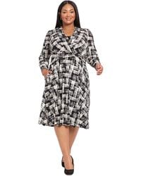London Times - Plus Size Printed Long Sleeve Midi Dress - Lyst