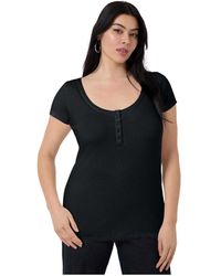 June + Vie - June + Vie Plus Size June + Vie Ribbed Henley Top - Lyst