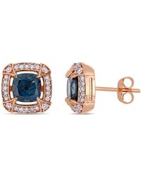 Macy's - Blue Topaz (2-1/5 Ct. T.w.), White Sapphire (1/8 Ct. T.w.) And Diamond (1/5 Ct.t.w.) Halo Stud Earrings In 10k Rose Gold - Lyst