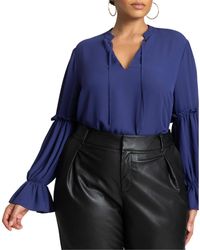 Eloquii - Plus Size Ruffle Detail Blouse With Ties - Lyst