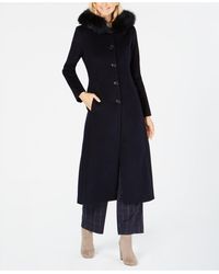 Anne Klein Fox-fur Trim Hooded Walker Coat - Blue