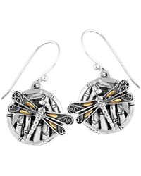 DEVATA Sweet Dragonfly Love Potion Sterling Silver Earrings Embellished By 18k Gold Accents On 4 Strips Of Dragonfly's Wings - Metallic