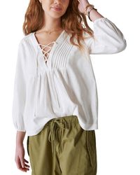 Lucky Brand - Lace Up Peasant Blouse - Lyst