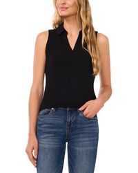Cece - Sleeveless Polo-collar Solid-knit Top - Lyst