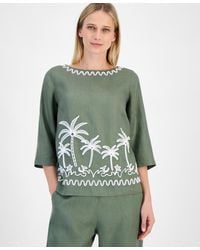 Charter Club - Palm-applique 100% Linen Top - Lyst
