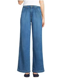 Lands' End - High Rise Soft Denim Pleated Wide Leg Trousers - Lyst