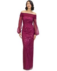 JS Collections - Savannah Embellished Off The Shoulder Long Sleeve Chiffon Column Gown - Lyst
