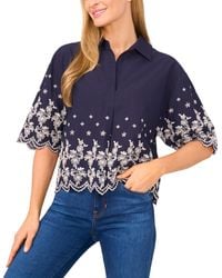 Cece - Contrast Embroidered Cotton Collared Shirt - Lyst