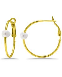 Macy's - White Cultured Pearl Hoop Earrings - Lyst