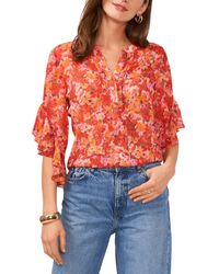 Vince Camuto - Floral Pintuck Flutter-sleeve Top - Lyst