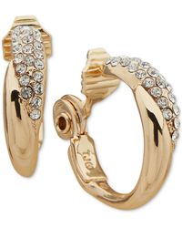 Anne Klein - Gold-tone Small Pave Clip-on Hoop Earrings - Lyst