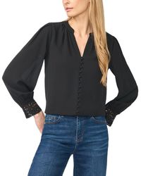 Cece - Lace-cuff Button-front V-neck Blouse - Lyst