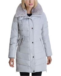 Michael Kors Michael Faux-fur Collar Down Puffer Coat, Created For Macy's - Blue