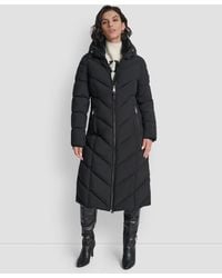 DKNY - Hooded Zip Front A-line Maxi Puffer Coat - Lyst