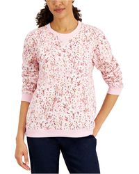 Karen Scott Summer Blooms Printed Fleece Top, Created For Macy's - Pink